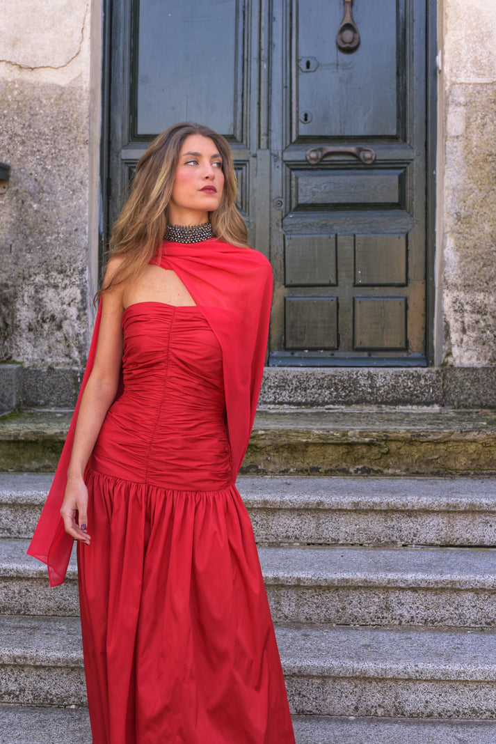 BRÍGIDA - VESTIDO FRUNCIDO CON FULAR