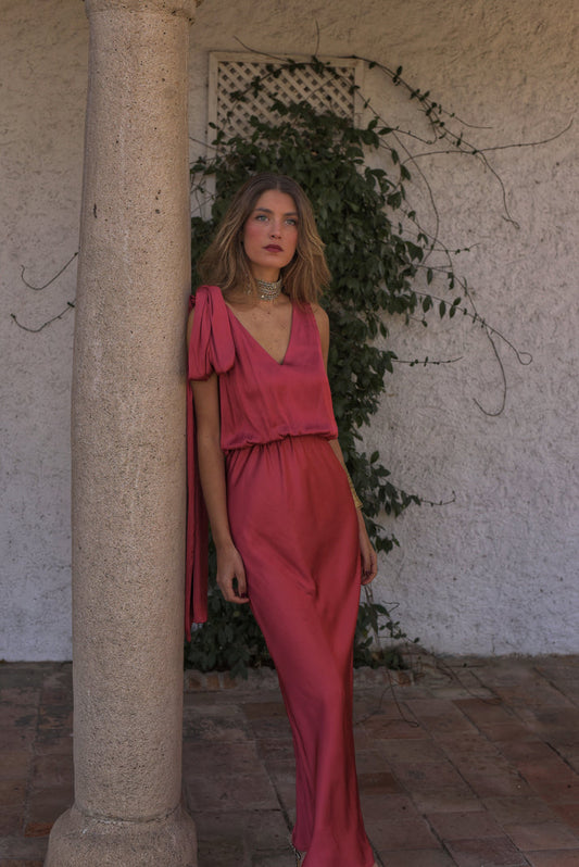 EVANGELINA - VESTIDO LARGO FLUIDO CON LAZADA