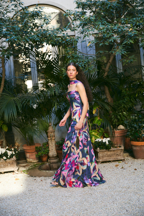 MER - VESTIDO LARGO ESTAMPADO CON TIRANTES
