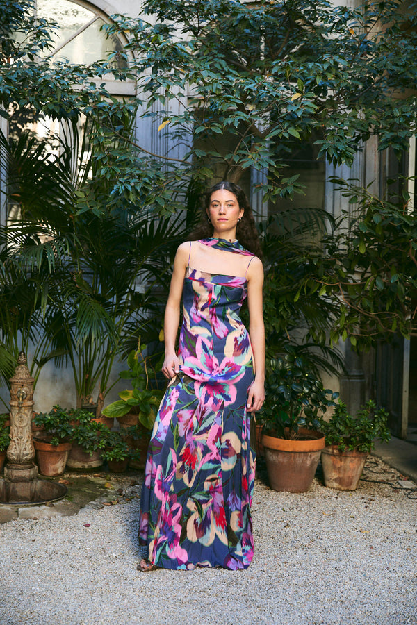 MER - VESTIDO LARGO ESTAMPADO CON TIRANTES