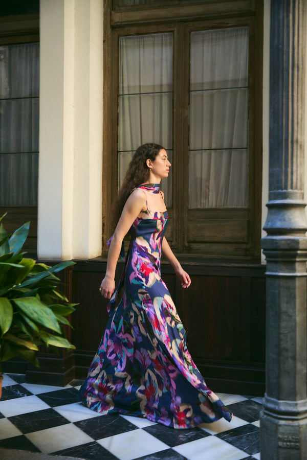 MER - VESTIDO LARGO ESTAMPADO CON TIRANTES