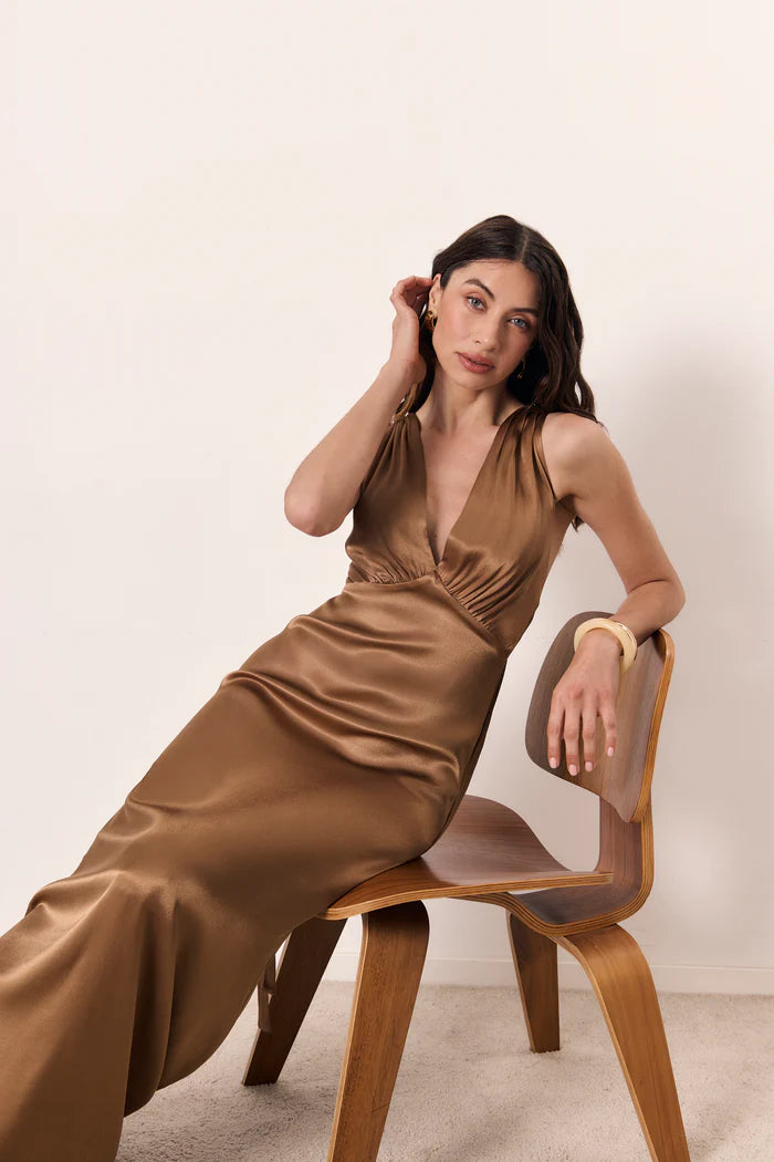 ÁMBAR - VESTIDO LARGO DE RASO CON LAZADAS