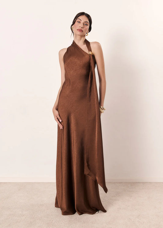 ZULEMA - VESTIDO SATINADO ASIMÉTRICO CON DETALLE DORADO
