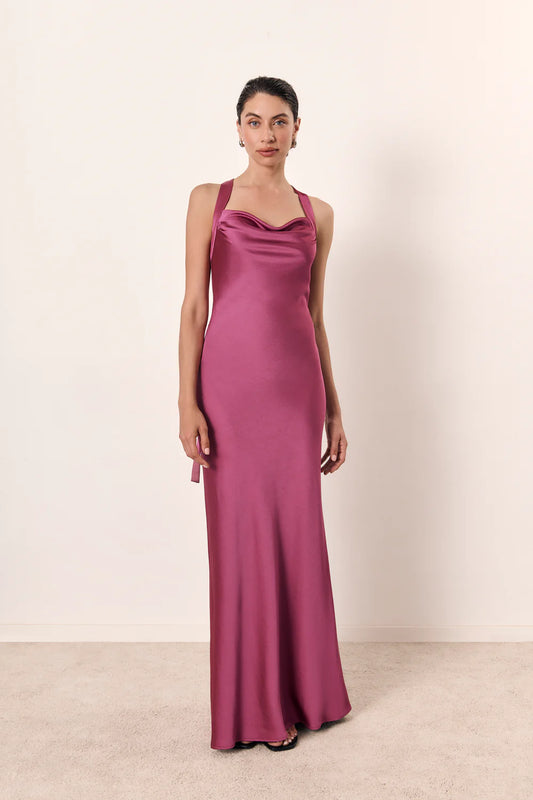 PRISCILA - VESTIDO SATINADO CON ESPALDA CRUZADA