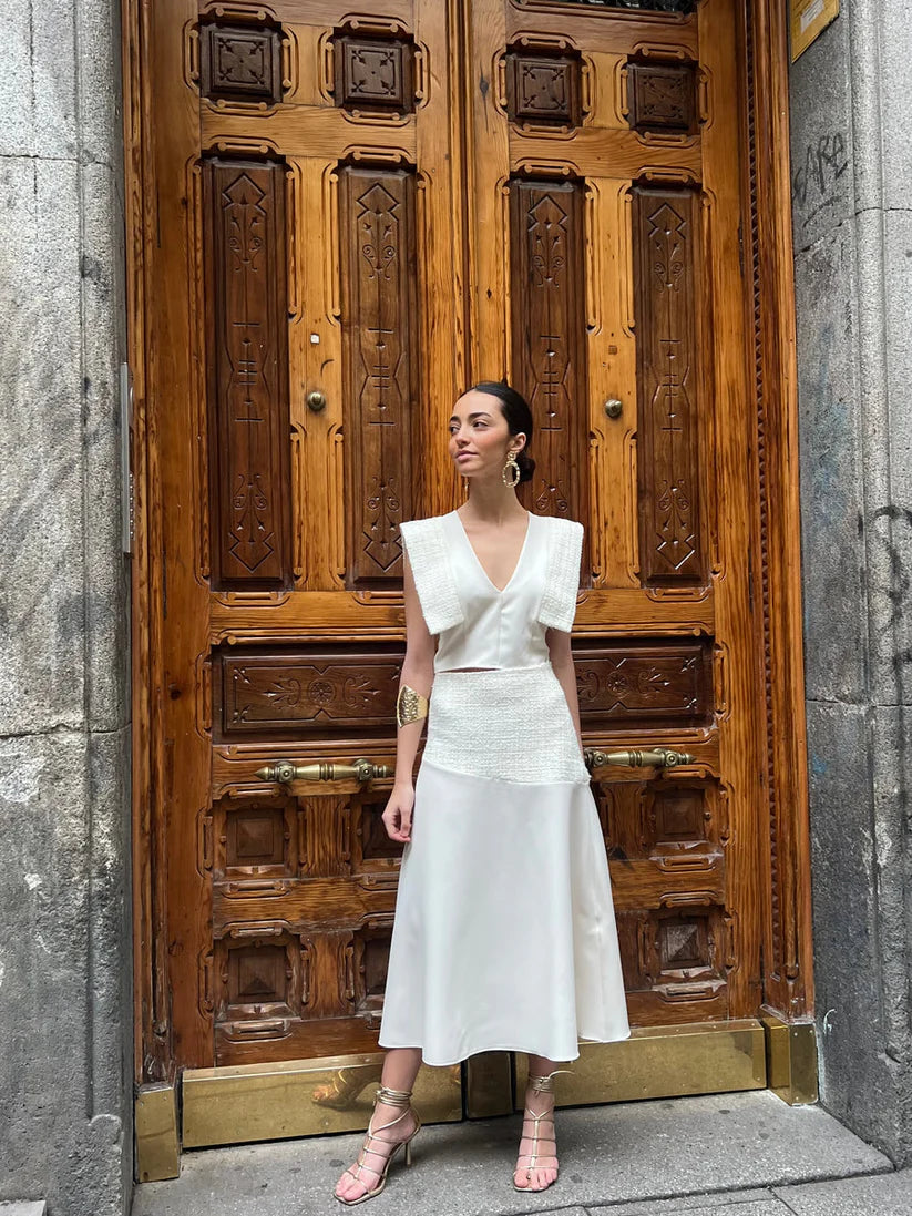 MAGDALENA - CONJUNTO DE BLUSA CORTA Y FALDA MIDI