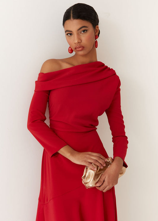 CHRISTINA - VESTIDO MIDI CON ESCOTE ASIMÉTRICO