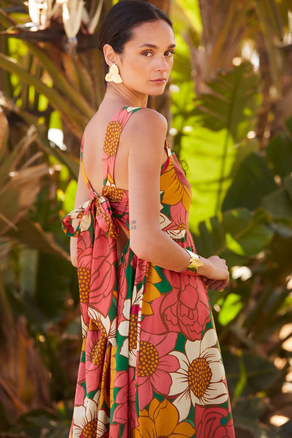 EULOGIA - VESTIDO MIDI ESTAMPADO CON LAZO EN LA ESPALDA