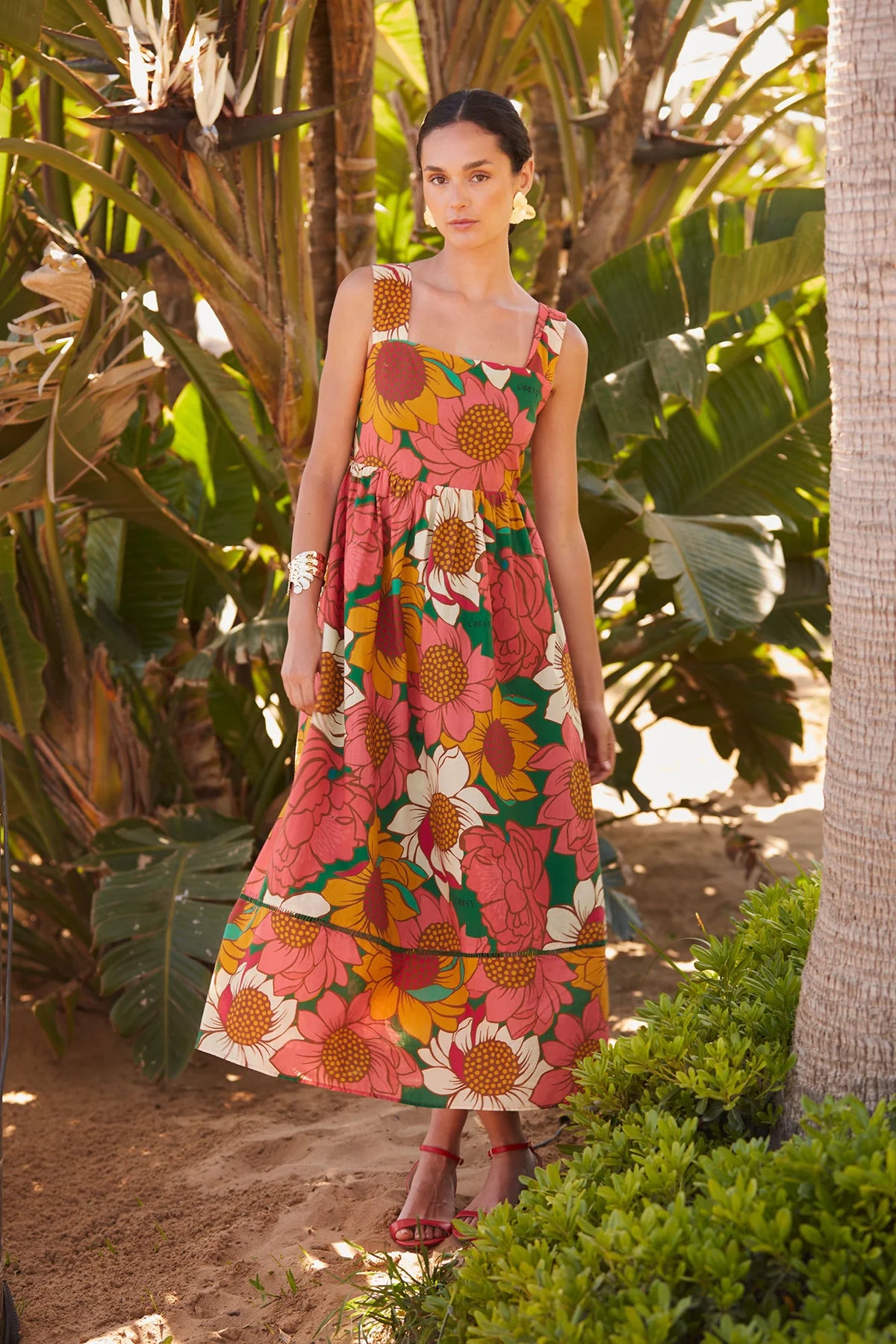 EULOGIA - VESTIDO MIDI ESTAMPADO CON LAZO EN LA ESPALDA