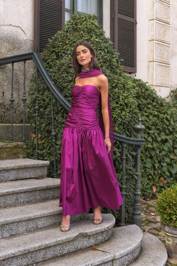BRÍGIDA - VESTIDO FRUNCIDO CON FULAR
