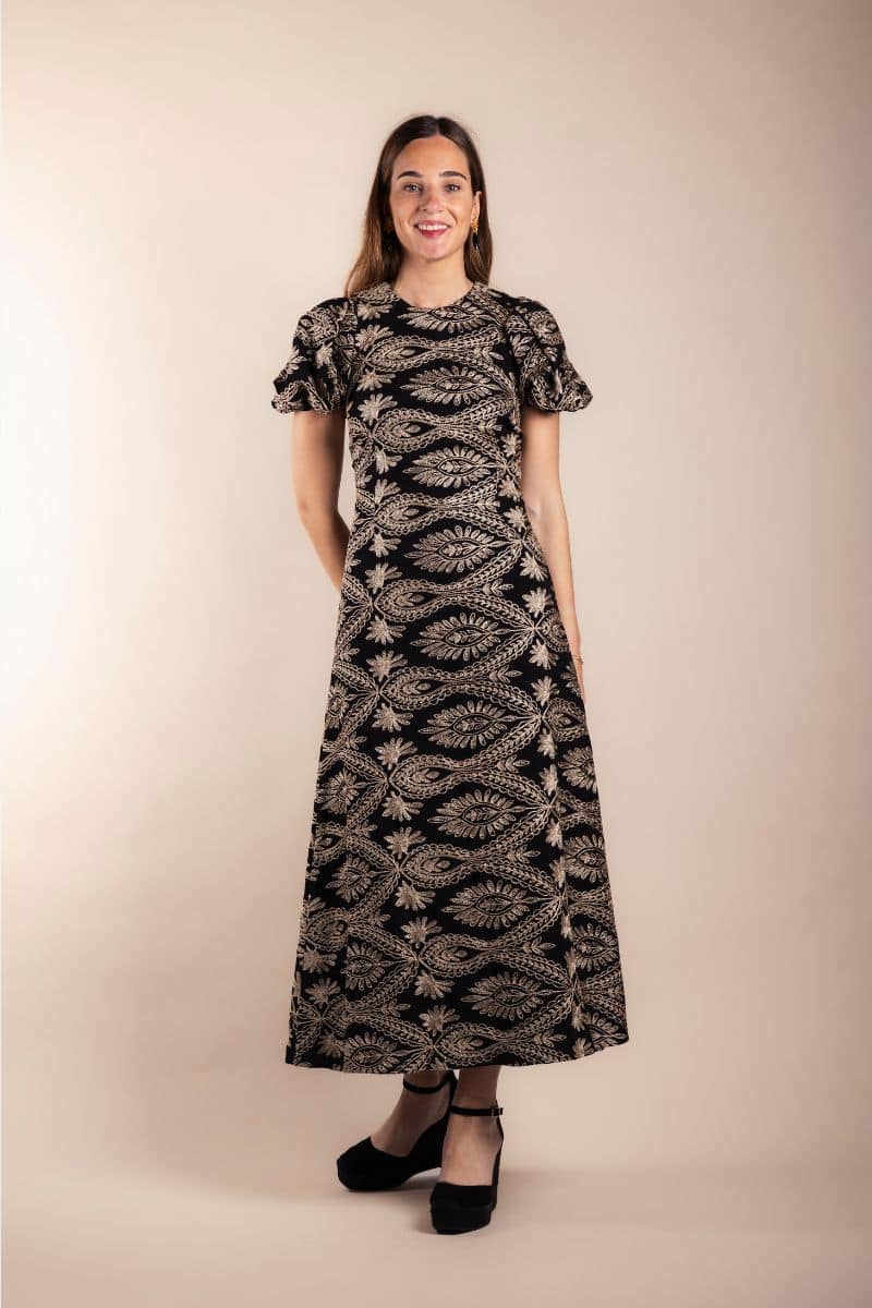 GILDA - VESTIDO BORDADO CON MANGAS ABULLONADAS