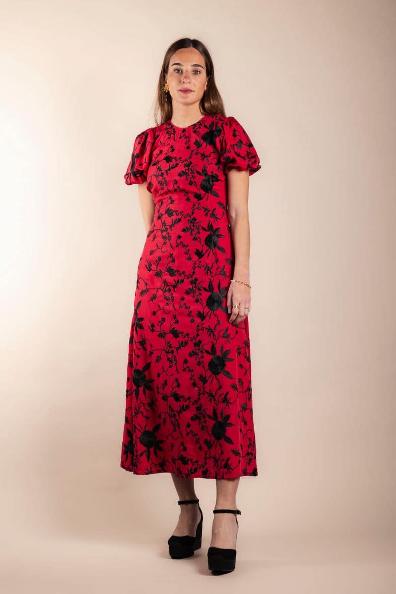 GILDA - VESTIDO BORDADO CON MANGAS ABULLONADAS