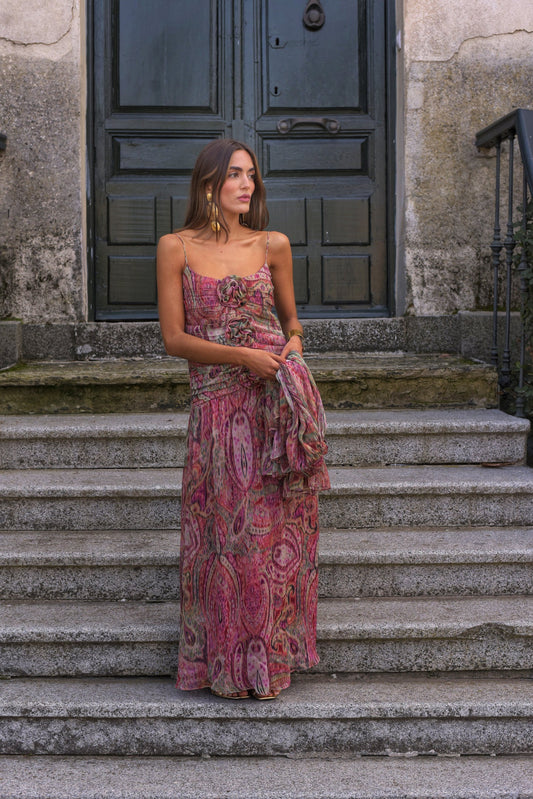 AITZPEA - VESTIDO ENTALLADO CON FLORES FRUNCIDAS