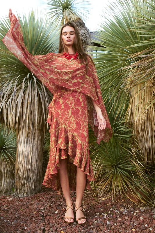 LUZMILA - VESTIDO MIDI ESTAMPADO CON VOLANTES