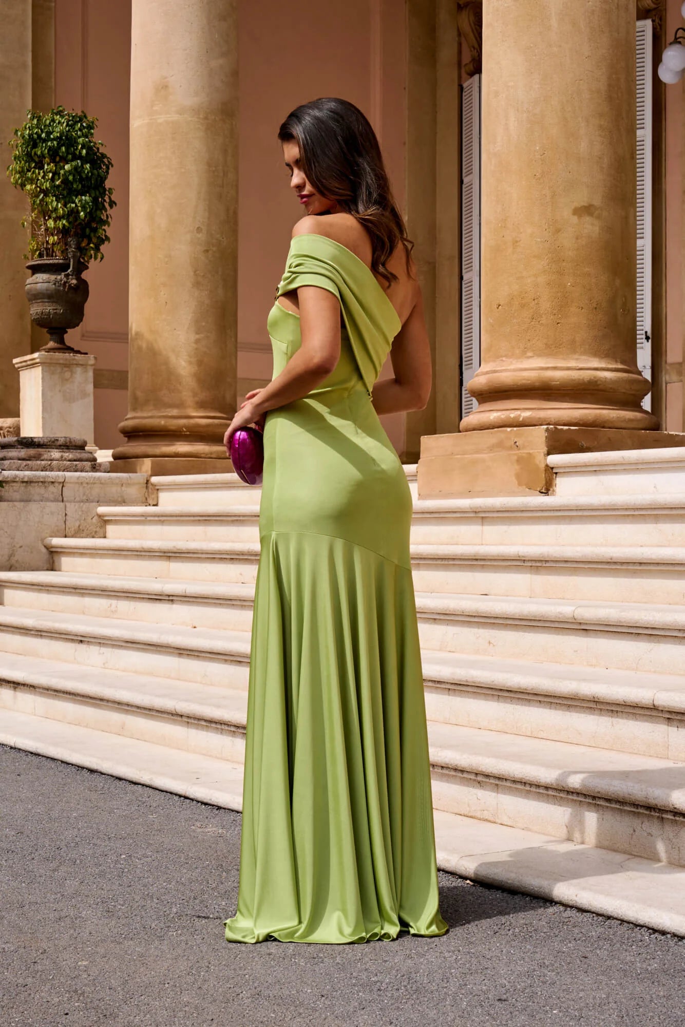 FELICIANA - VESTIDO LARGO DE ESCOTE DRAPEADO