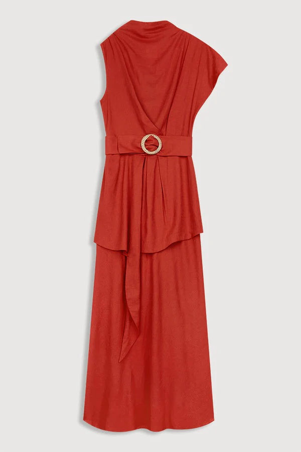 NAYLA - VESTIDO CON CINTURÓN Y ESCOTE DRAPEADO