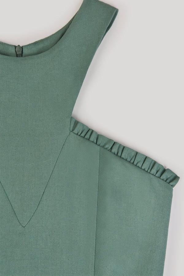 ELIA - VESTIDO MIDI CON ESCOTE HALTER Y VOLANTES