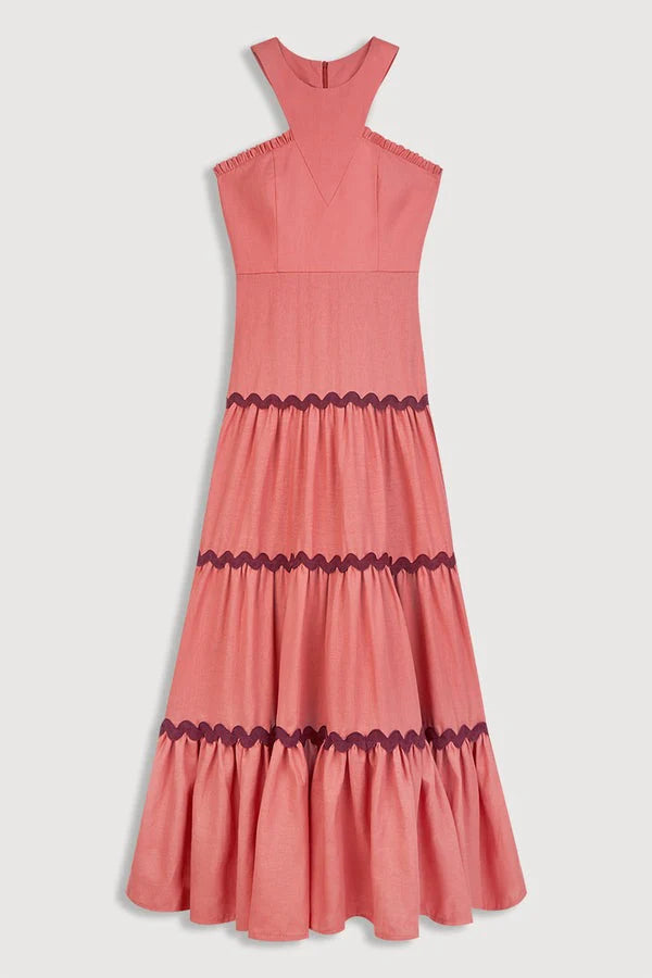 ELIA - VESTIDO MIDI CON ESCOTE HALTER Y VOLANTES