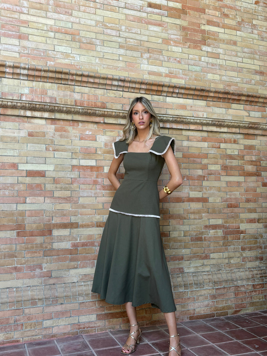 LISSET - VESTIDO MIDI CON VOLANTES DECORATIVOS