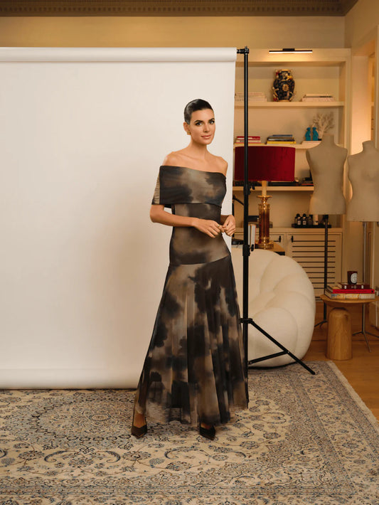 MIREYA - VESTIDO LARGO CON HOMBROS CAÍDOS