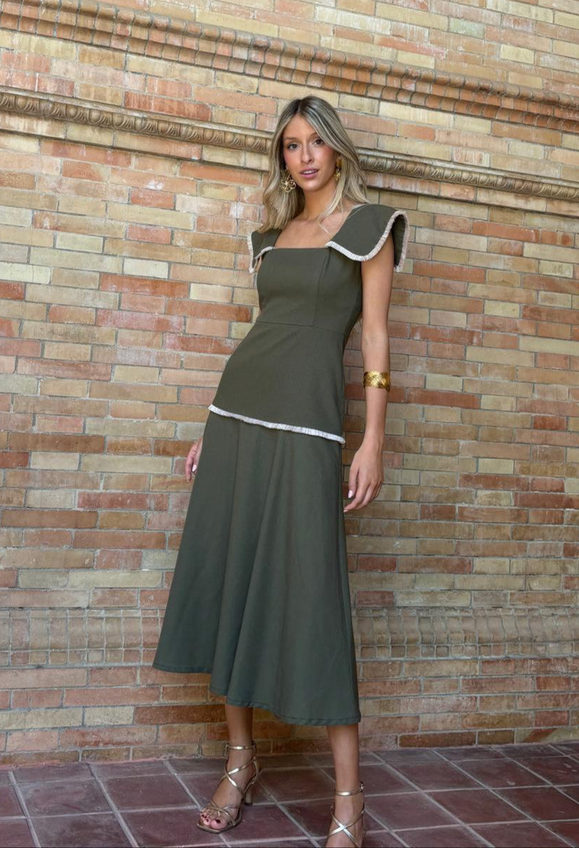 LISSET - VESTIDO MIDI CON VOLANTES DECORATIVOS
