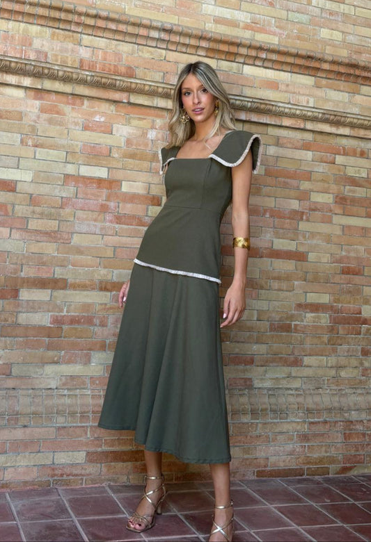 LISSET - VESTIDO MIDI CON VOLANTES DECORATIVOS